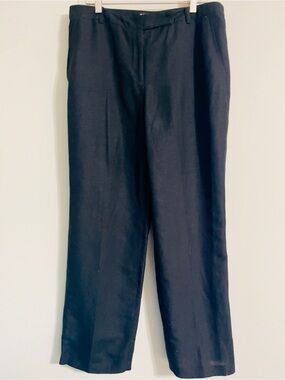 Kasper Linen Blend Dress Pants Sz 12P Black Straight Wide Leg Flat Front Pockets